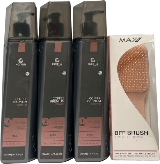 Honma Tokyo Keratine Treatment Coffee Premium 2x 1000 ml & GRATIS MAX PRO BFF BRUSH