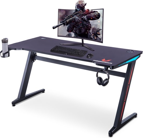 Underestimate - Gaming Bureau met LED Verlichting - 140cm - Game desk - INCL Gaming Muismat XXL