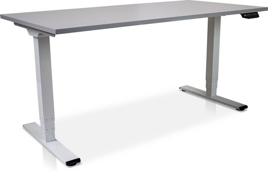 Zit-sta bureau elektrisch verstelbaar - MRC COMFORT | 160 x 80 cm | frame wit - blad grijs