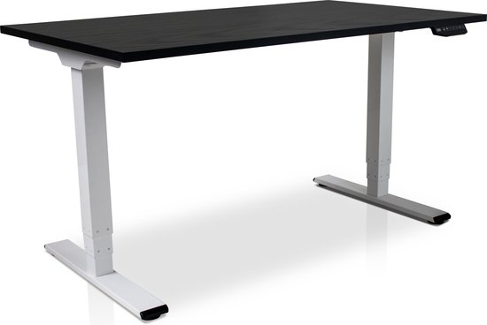 Zit-sta bureau elektrisch verstelbaar - MRC COMFORT | 140 x 80 cm | frame wit - blad zwart eiken
