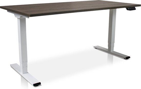 Zit-sta bureau elektrisch verstelbaar - MRC COMFORT | 160 x 80 cm | frame wit - blad bruin eiken
