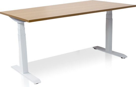 Zit-sta bureau elektrisch verstelbaar - MRC PRO-L 2.0 NEN-EN 527 | 180 x 80 cm | frame wit - blad havanna | memory functie met 4 standen | 150kg draagvermogen