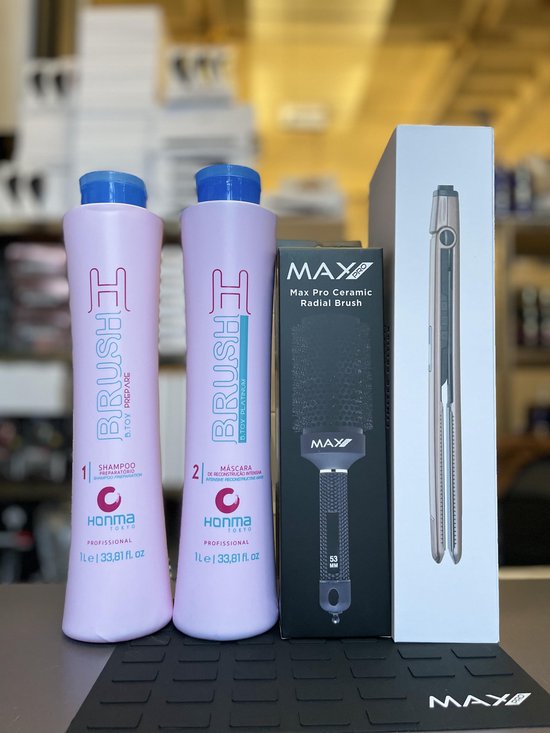 Honma Tokyo H Brush Haarbotox Keratine Treatment krullen behoudend Keratin behandeling 2x1000 ml  MAX PRO EVOLUTION STIJLTANG & RADIAL BRUSH