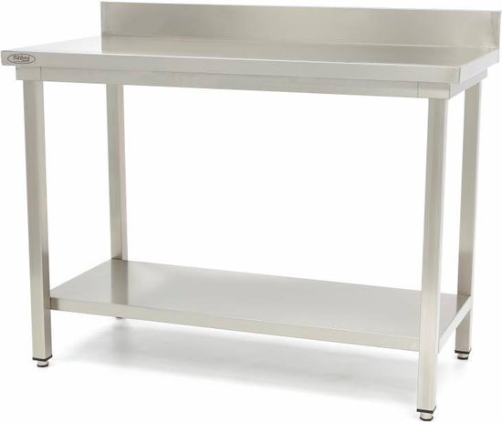 Werktafel rvs - 100 x 60 cm - Verstelbare Hoogte - met Spatrand en Onderschap