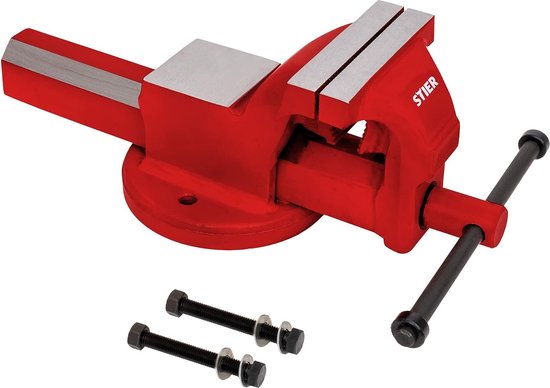 bankschroef, spanwijdte 125 mm, maat 100 mm, bankschroef met breed aambeeldvlak, hoge spankracht, incl. bevestigingsmateriaal en pijpspanbekken