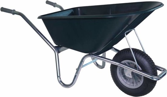 Hummer Bouwkruiwagen met Luchtband - 100 liter - Bak HDPE - Groen