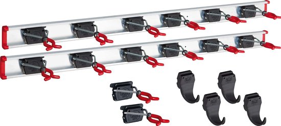 Bezemhouder Wand / Bezemhouder - Gereedschap houder - Bezem ophangsysteem Multi Wand Houder - Hanging system garden tools - 14 holders and 4 hooks