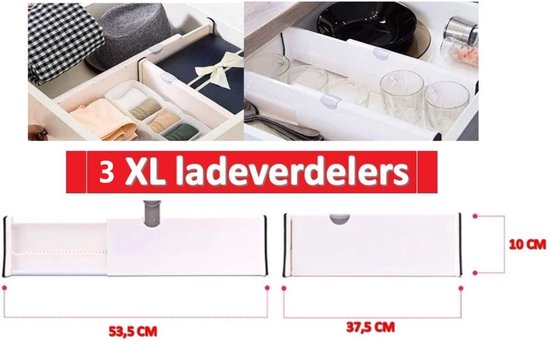 Verstelbare Ladeverdeler voor Keuken / Slaapkamer / Kantoor – Organizer Set van 3 Stuks - Uitschuifbaar van minimaal 37,5 tot maximaal 53,5 cm