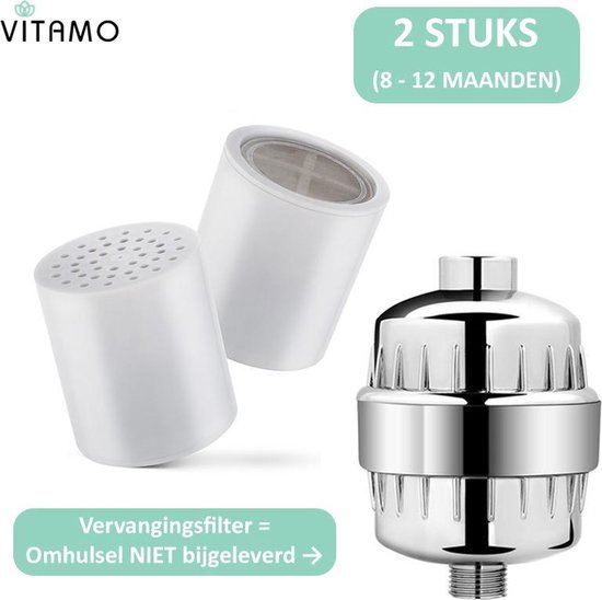 Vervangingsfilter 2 Stuks - Binnen vervanging VITAMO™ Premium Universele Douche Filter - 15 Stage filtratie cartridge - Wit binnenfilter voordeelset