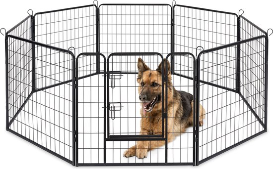 ACAZA Hondenren - 8 panelen - Hondenkennel - Konijnenren - Puppyren - Opvouwbaar - Hondenhok buiten -Transformeerbaar - 80 cm hoog - Zwart