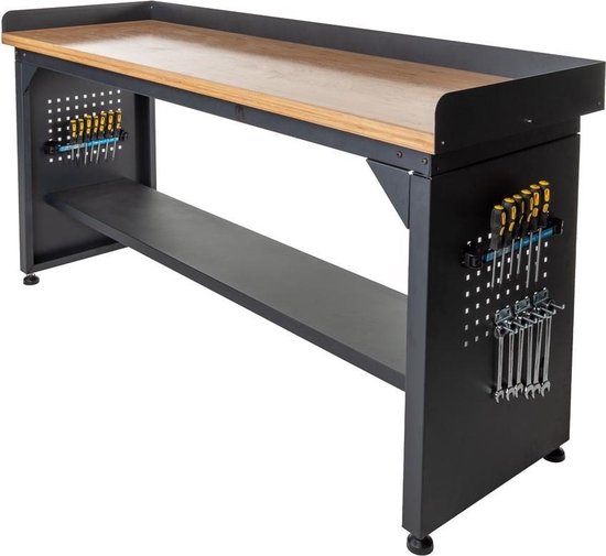 Datona® Werkbank PRO - bamboe werkblad - legbord - 200 cm - Zwart