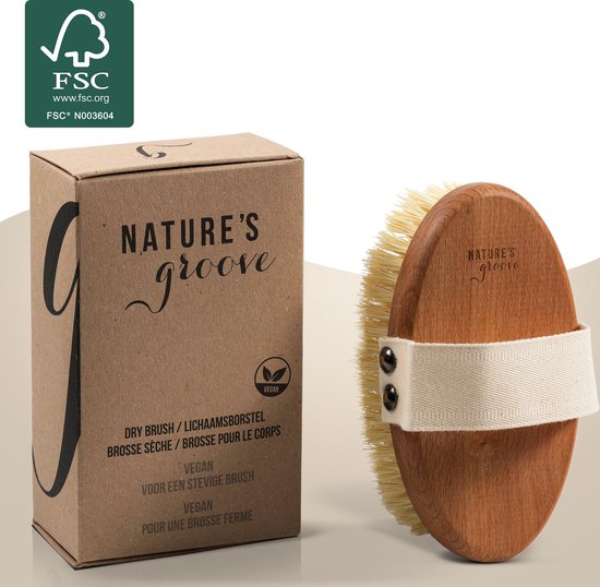 NATURE'S groove Dry Brushing Huidborstel - Vegan - Lichaamsborstel/Droogborstel - Duurzaam Hout - 0% Plastic
