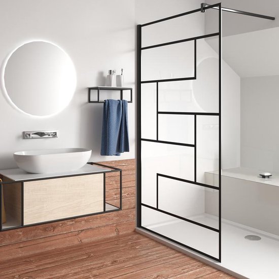 90x200cm Douchescheidingswand, douchewand, douchecabine, douchewand, 8 mm glas, met beschermende glasfolie,inclusief 90cm stabilisatiestang