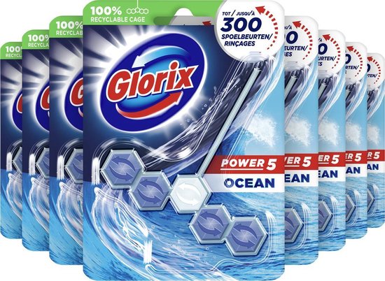 Glorix Power 5 WC Blokjes - Ocean - 9 stuks - Halfjaarbox - Voordeelverpakking