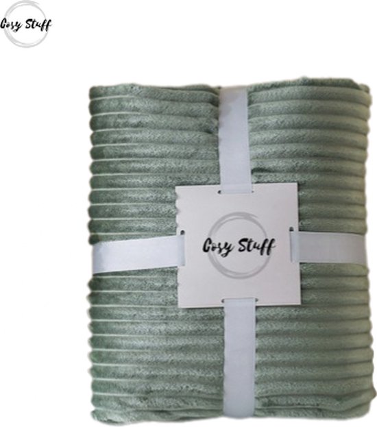 Fleece deken - fleece plaid - pastelgroen - 150x200 cm - luxe woonplaid - warm - rib design - zachte deken