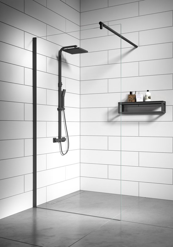 Badplaats Douchewand Florida 120 cm x 200 cm - Zwart – Inloopdouche 8 mm Veiligheidsglas