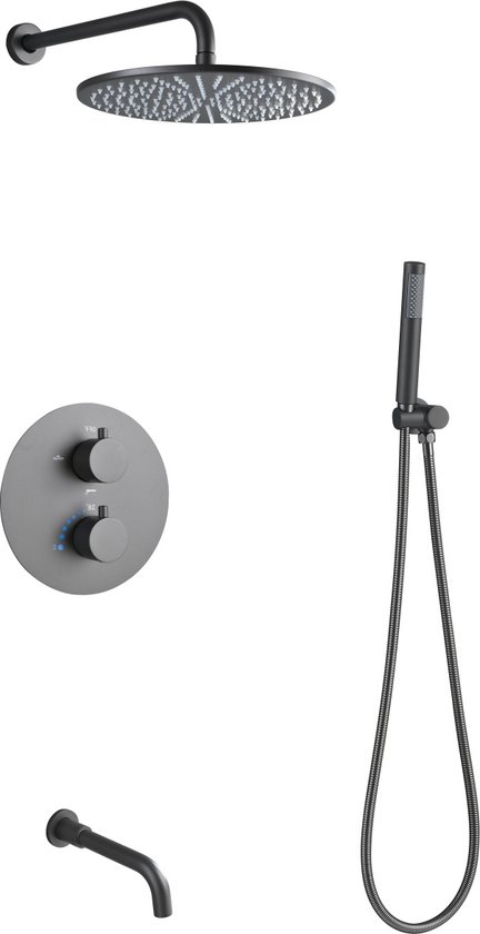 Mawialux thermostatische inbouw regendoucheset - Baduitloop - Rond - Yuma Gunmetal Grey