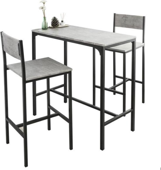 Simpletrade Bartafel set - Bar - 2 Barkrukken - Hout - Grijs - 89x45x87 cm