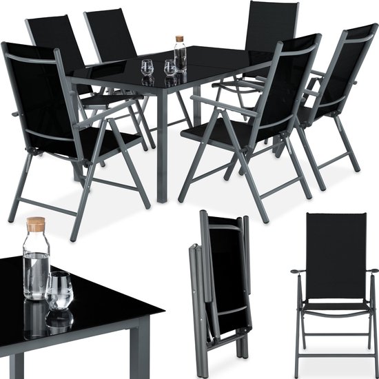tectake tuinset 6+1, aluminium frame 6 stoelen en 1 tafel - donkergrijs - 402166