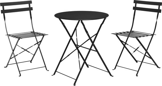 Bistro set zwart 3 stuks - terras meubel - tuin meubel - 2 stoelen 1 tafel - opklapbaar