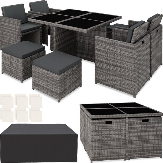 Wicker tuinset zitgroep Manhattan - incl. beschermhoes - grijs - 403846