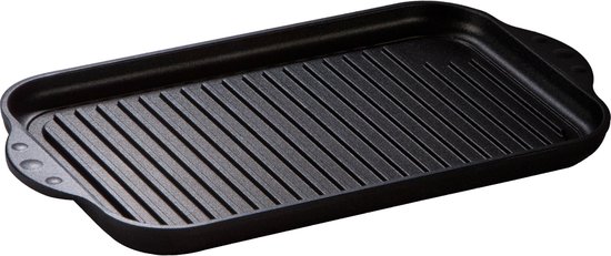 Eurolux Grillplaat met Grepen - 36.5 x 21.5 x 2.5 cm - Zwart - Aluminium - Geschikt voor alle Warmtebronnen