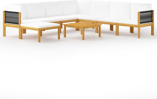 vidaXL-9-delige-Loungeset-met-kussens-massief-acaciahout-crèmekleurig