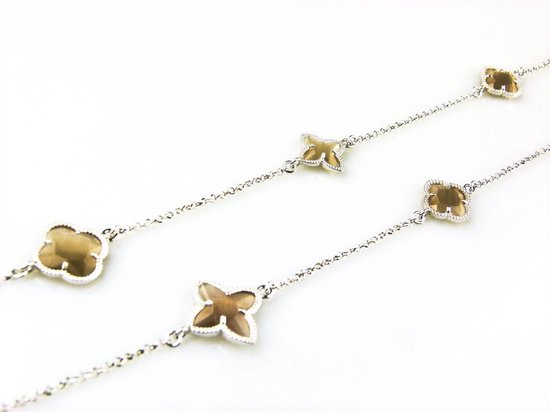 model Fiori gemengde motieven collier in zilver bruine gemengde motieven
