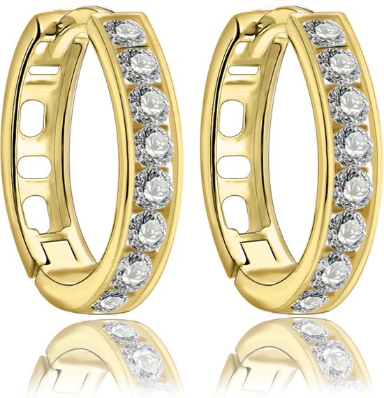 Juwelier Zwartevalk - 9 karaat gouden oorbellen met zirkonia/15mm