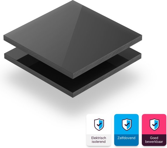 Hard PVC plaat 20 mm dik - 80 x 50 cm - Donkergrijs