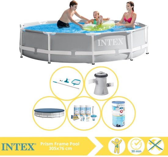 Intex Prism Frame Zwembad - Opzetzwembad - 305x76 cm - Inclusief Afdekzeil, Onderhoudspakket, Filter en Onderhoudsset