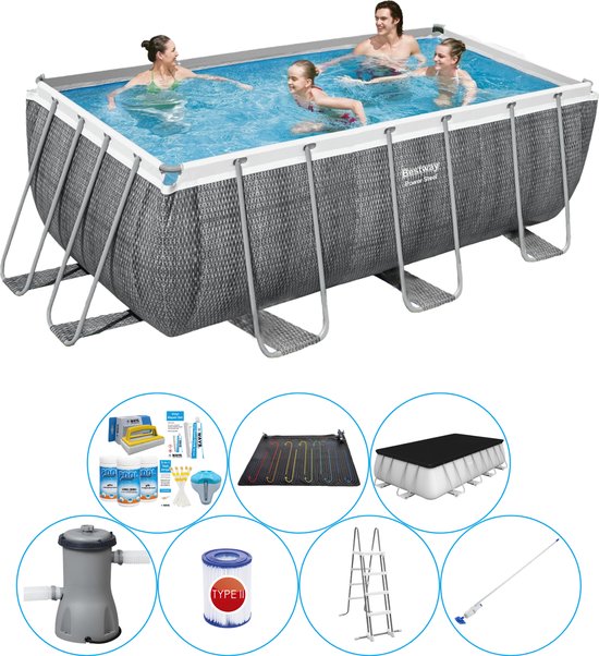 Power Steel Rechthoek Rattan 412x201x122 cm - Zwembad Inclusief Accessoires