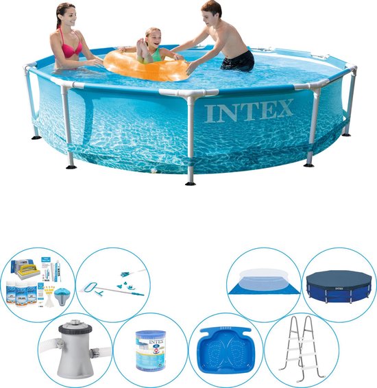 Metal Frame Rond Strandzijde 305x76 cm - Alles in 1 Zwembad Pakket