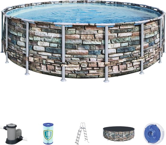 Bestway zwembad power steel set rond steen 549