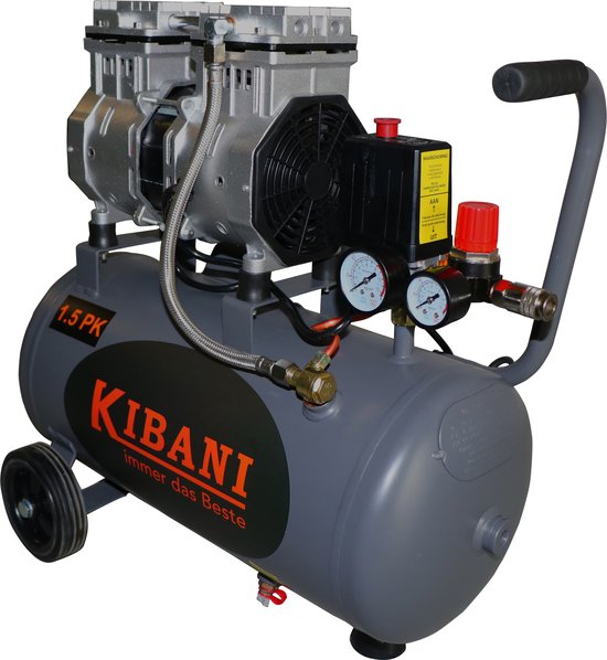 Kibani super stille compressor 24 liter – olievrij – 8 BAR – 63 dB – Super Silent - Low Noise - Compressoren - 24L
