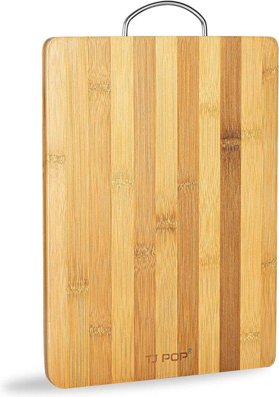 Bamboe snijplank, keukensnijplank met handvat, ideaal voor vlees, kaas, fruit en groenten, 33,5 x 24 x 1,5 cm