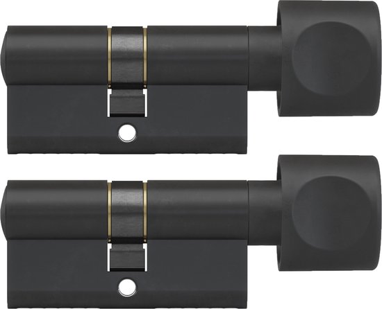 DOM Zwarte knopcilinder Plura 30/30mm - SKG 2 sterren - 2 gelijksluitende knopcilinders