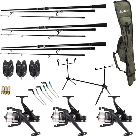 FISH-XPRO - Karperset - Pro Improve Set - 3-Rod - Karperhengelset - Zwart