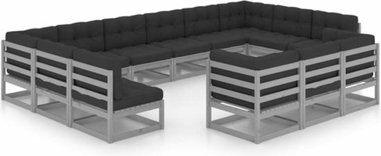 vidaXL-13-delige-Loungeset-met-kussens-massief-grenenhout-grijs