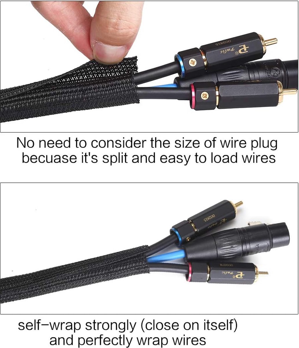 13 mm - 7,7 m kabelmantel, zelfsluitende kabelmantel, kabelopslag, kabelbeheer, voor computer, auto-industrie, zwart