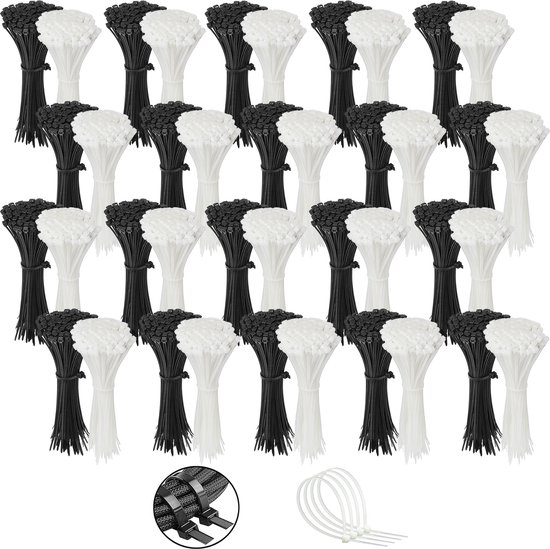 Polyamide kabelbinders, Tie Rips, zwart+wit 250x4.8mm / 4000 stuks