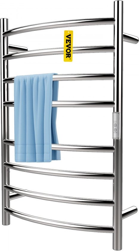 Dakta® Elektrisch Handdoekdroogrek 125W Elektrische Handdoekverwarmer 8 Staven Verwarmde Handdoek van Roestvrij Staal met Max. 5 KG Laadvermogen Geschikt om Verschillende Kleding Tegelijk op te Warmen