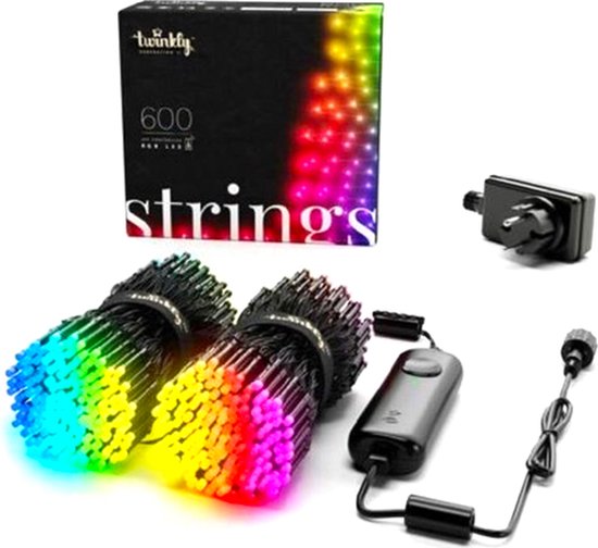 Twinkly Strings Lichtsnoer - 48M - LED - 600LED RGB - Dimbaar - Binnen & Buiten - Bluetooth of Wifi - Werkt met Homekit, Homey, Google Home en Razer Chroma - Zwart