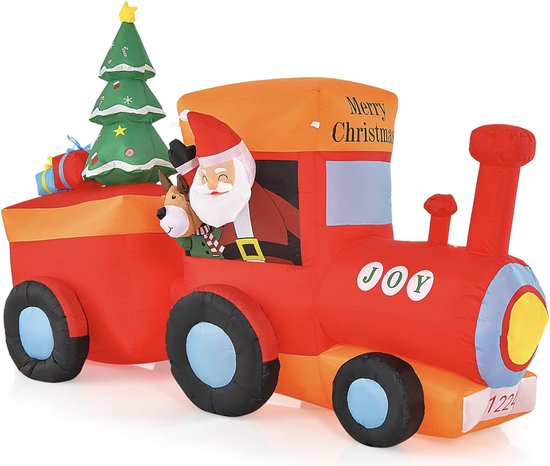 Opblaasbare Kerstman Auto Kerstboom - LED verlichting - Kerstdecoratie - Winterdecoratie - Binnen Buiten - Zelfopblazend - Kerstmis - 220 x 120 x 240 cm