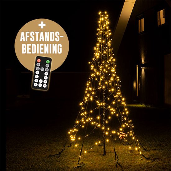 Kerstboom vlaggenmast verlichting 200cm incl. mast | 360 Warm Wit Led Lampjes | Afstandsbediening | Kerstverlichting voor buiten / tuin van Lumedi | Kerst