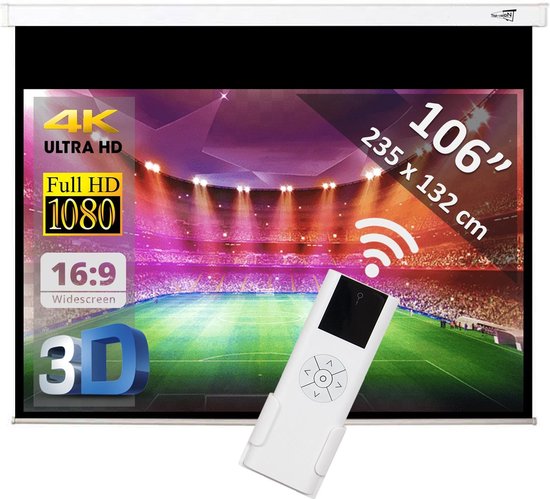 Elektrisch projectiescherm met afstandsbediening - 106" (270 cm) - 235 x 132 cm - 16:9 - beamer scherm - WITTE behuizing