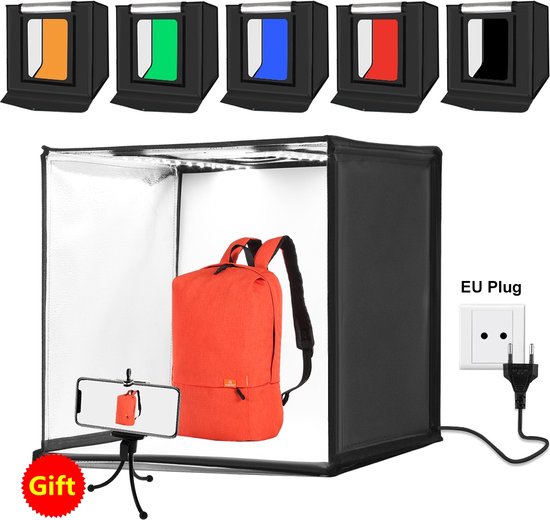 PULUZ Photo Studio Light Box Portable 60 x 60 x 60 cm Light Tent LED 5500K Mini 60W Photography Studio Tent Kit met 3 verwijderbare achtergrond (Black Orange White)