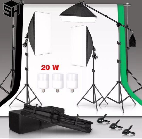 ComfyCribs Fotostudio Set | Green screen | 3 kleur achtergrond | Achtergrond scherm | Led verlichting | Fotografie | Softbox