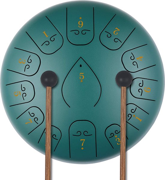 Tongdrum - Stalen Tong Drum - 12 Inch 13 Notes C Key Handpan Drum - Percussie Instrument Kit met draagtas - 2 Drum Mallets - 6 Vinger Mouwen voor Sound Healing, Meditatie, Yoga