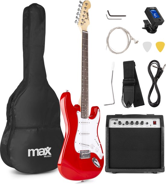 Elektrische gitaar met gitaar versterker - MAX Gigkit - Perfect voor beginners - incl. gitaar stemapparaat, gitaartas en plectrum - Rood